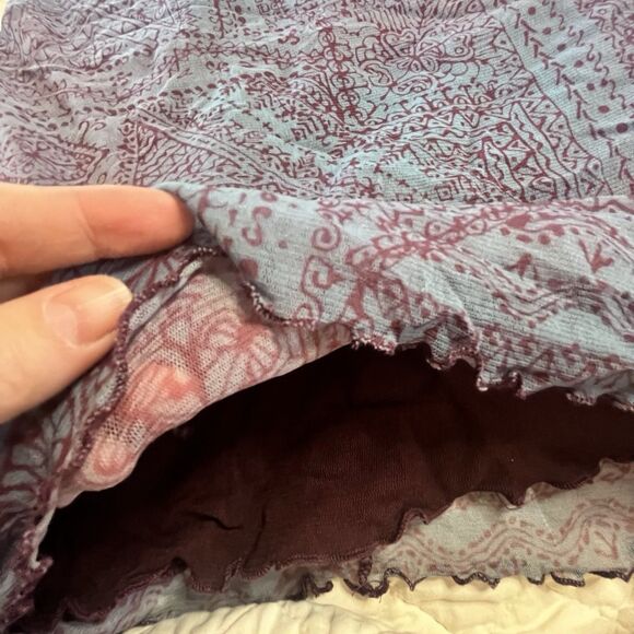 VTG Weston Wear 90s Lettuce Hem Long Bodycon Dress Abstract Purple Women Large - Picture 3 of 9